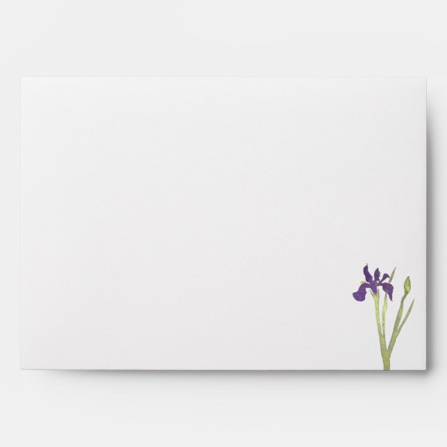 Minimal Purple & Gold Iris Watercolor Wedding Envelope (Front)