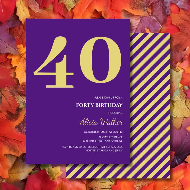 Minimal Purple Gold Typography Birthday Invitation (Creator Uploaded)