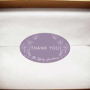 Minimal Purple Logo Women Body Care Thank You Oval Sticker