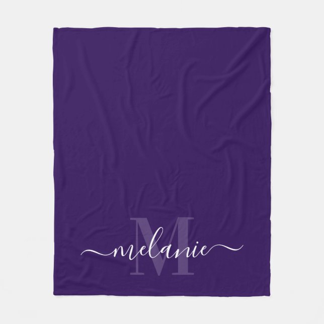 Minimal Purple Monogram Calligraphy Fleece Blanket (Front)