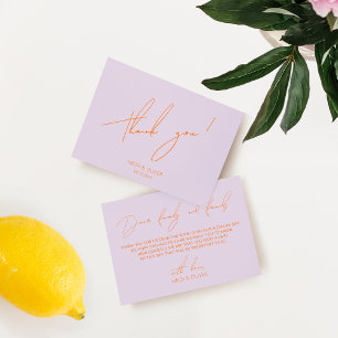 Minimal Purple & Orange Wedding Thank You Card