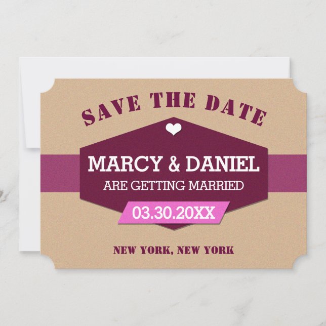 Minimal Purple Retro Design Save the Date Card (Front)