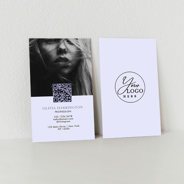 Minimal Purple Violet Photo QR Code Logo Business Card (Creator Uploaded)