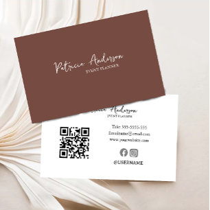 Minimal QR Code Modern Terracotta Business Card