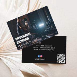 Minimal QR Code   Personal Trainer Fitness Photo  Business Card
