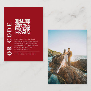 Minimal QR Code Red & White Wedding Details Photo Enclosure Card