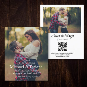 minimal qr code rsvp 2 photos wedding invitation
