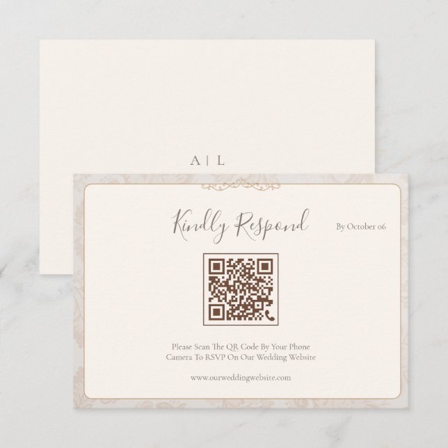 Minimal QR Code Wedding RSVP Card- Elegant ivory Card (Front/Back)