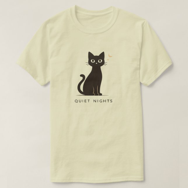 Minimal Quiet Nights Cat Design T-Shirt (Design Front)