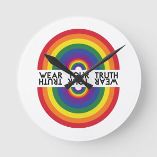 Minimal Rainbow Arch Modern Colourful Statement Round Clock