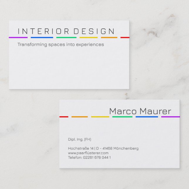 Minimal Rainbow Business Card with Pride Colours (Front/Back)