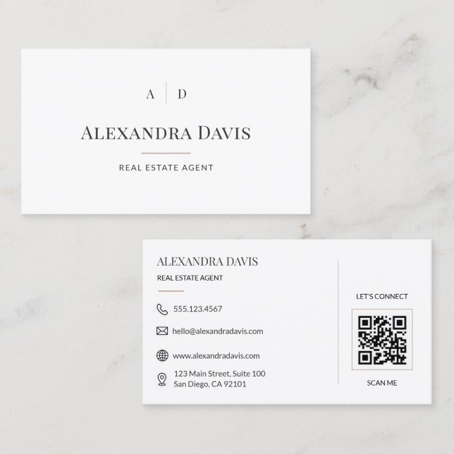 Minimal Real Estate Agent QR Code Business Card (Front/Back)