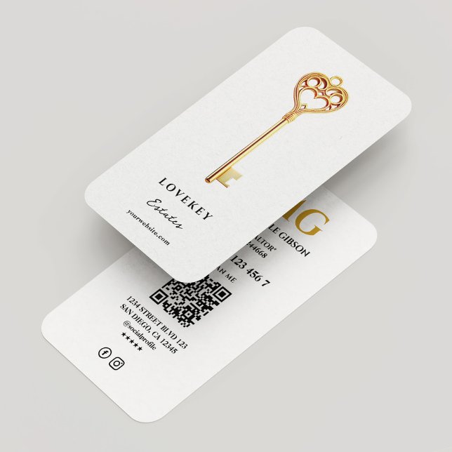 Minimal Real Estate Key Realtor Mortgage White  Business Card (Minimal Real Estate Key Realtor Mortgage White Business Card
)