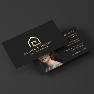Minimal Realtor Black House Logo Mortgage Broker  Business Card