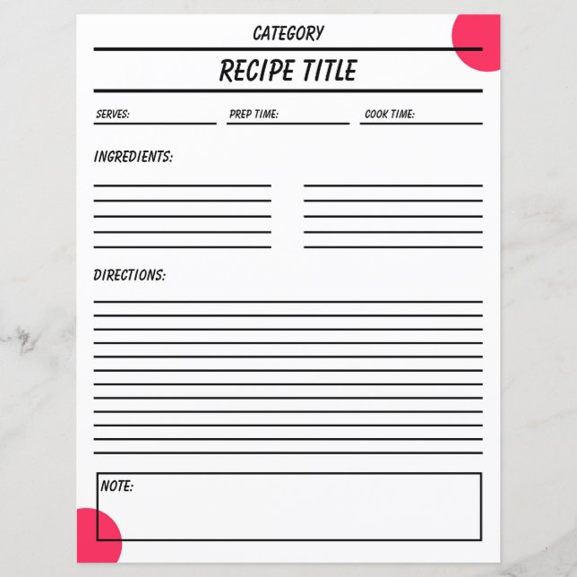 Minimal Recipe Book Template (Front)