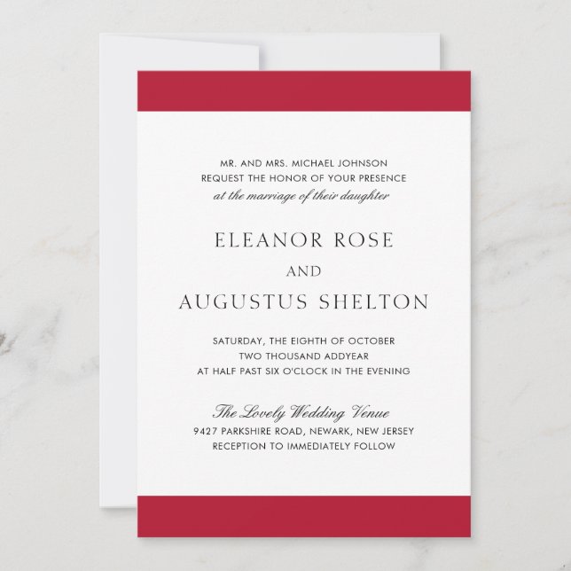Minimal Red and Black Elegant Modern Wedding Invitation (Front)