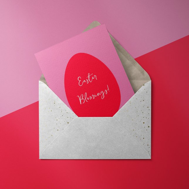 Minimal red and pink egg Easter Blessings Holiday Card (Creator Uploaded)