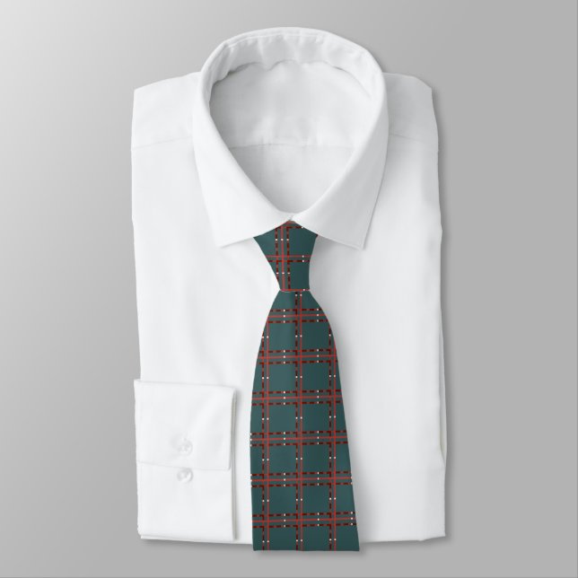 Minimal Red And White Plaid On Dark Green Tie (Tied)