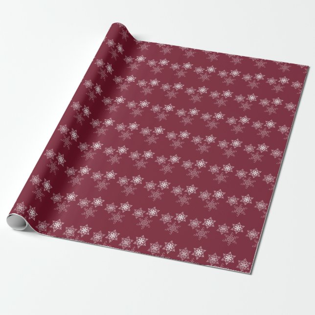 Minimal Red and White Three Snowflakes Pattern Wrapping Paper (Unrolled)
