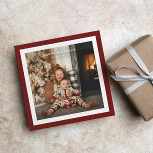 Minimal Red Bold Square Border 1 Photo Christmas Holiday Card