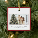 Minimal Red Border Photo Elegant Christmas Ceramic Ornament<br><div class="desc">Elegant Christmas ornament featuring a simple and modern design with your favourite photos along with a border and the editable greeting "Merry Christmas".</div>