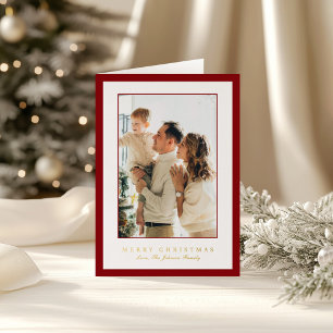 Minimal Red Border Photo Elegant Christmas Foil Holiday Card