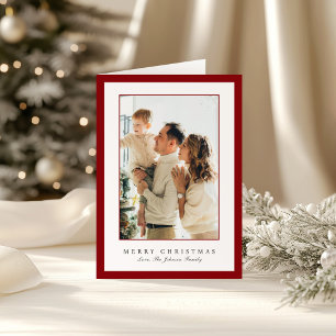 Minimal Red Border Photo Elegant Christmas Holiday Card