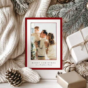 Minimal Red Border Photo Elegant Christmas Holiday Card