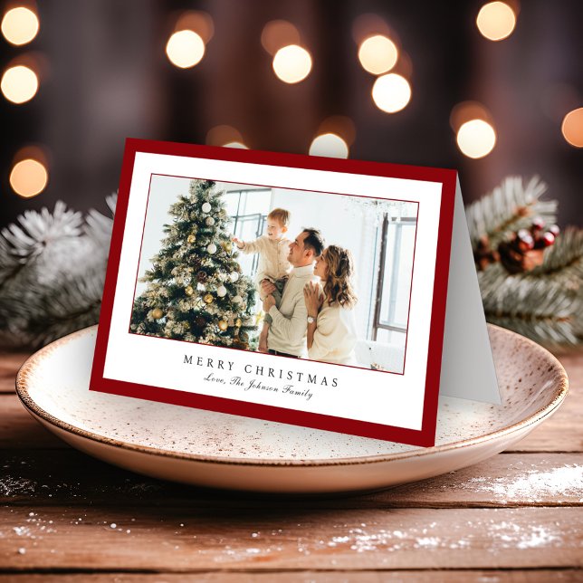 Minimal Red Border Photo Elegant Christmas Holiday Card (Creator Uploaded)