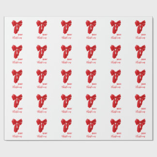 Minimal Red bow Illustration Merry Christmas Wrapping Paper