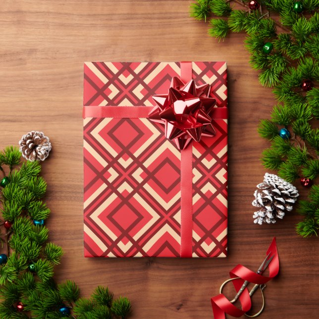 Minimal Red Brown Checkered Wrapping Paper (Holiday Gift)