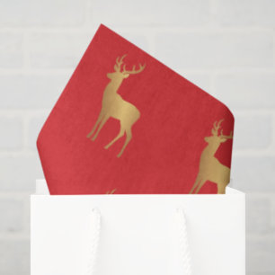 Minimal red Christmas xmas gold moose pattern Tissue Paper