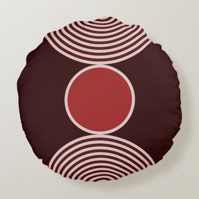 Minimal Red Circle Circular Pattern Round Pillow (Back)