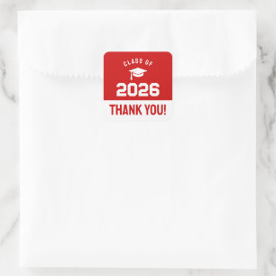Minimal Red Class of 2026 Thank You Square Sticker