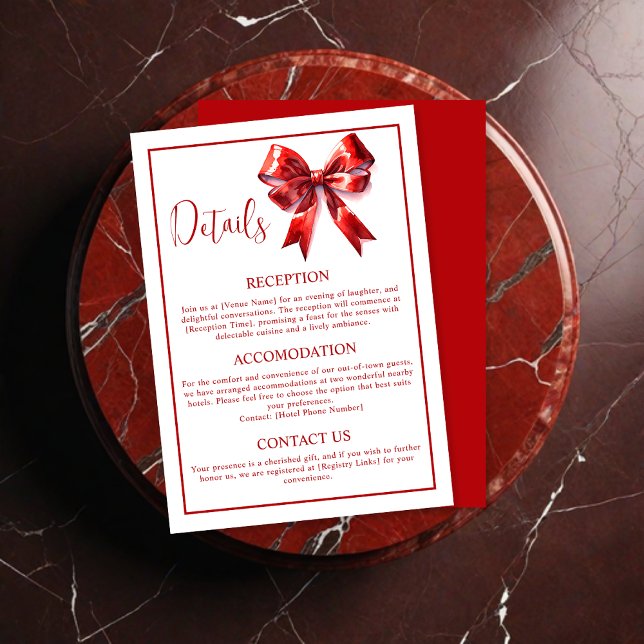 Minimal Red Coquette Bow Ribbon Wedding Enclosure Card (Creator Uploaded)