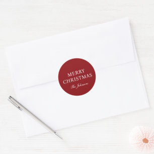 Minimal Red Elegant Christmas Classic Round Sticker