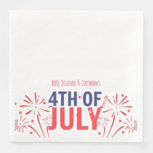 Minimal Red Fireworks Custom Party Napkins