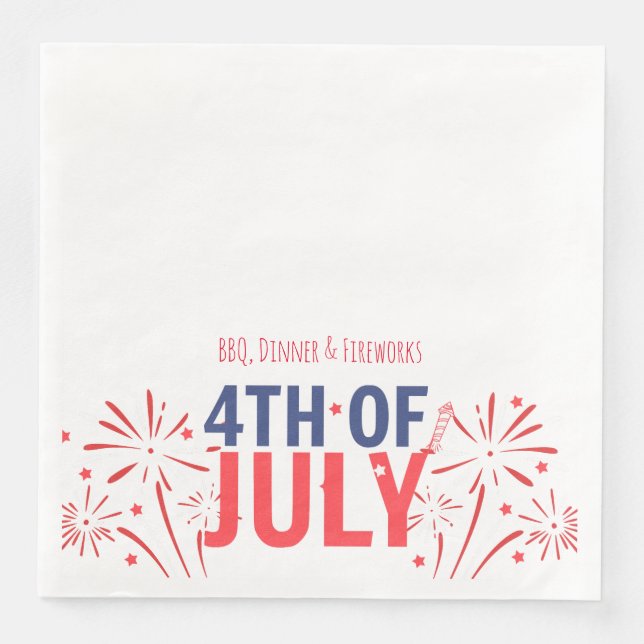 Minimal Red Fireworks Custom Party Napkins (Front)