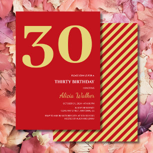 Minimal Red Gold Typography Birthday  Invitation