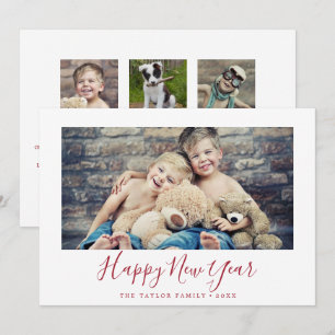 Minimal Red Happy New Year Family News Landscape Holiday Card