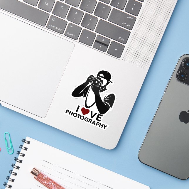 Minimal Red Heart Love Design Kiss-Cut Sticker She (Laptop w/ iPhone)