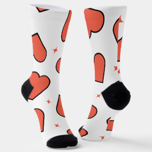 Minimal red heart pattern socks