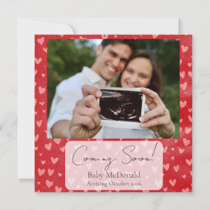 minimal red heart pregnancy announcement card