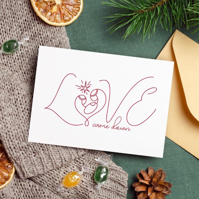 Minimal Red Line Art Holy Family Religious Holiday Card (Front of card)