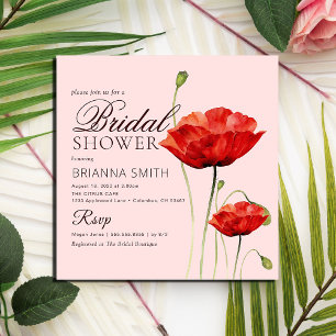Minimal Red Love Roses Bridal Shower Invitation