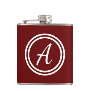Minimal Red Monogrammed Hip Flask
