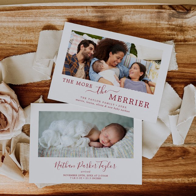 Minimal Red More The Merrier Birth Announcement (Creator Uploaded)