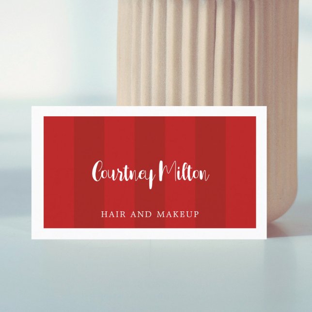 Minimal Red Stripes White Beauty Hair Makeup Business Card (Creator Uploaded)