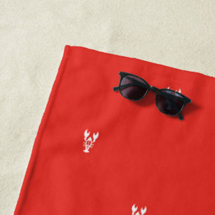 Minimal Red & White Crawfish Pattern Personalised Beach Towel