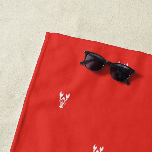 Minimal Red & White Crawfish Pattern Personalised Beach Towel (In Situ)